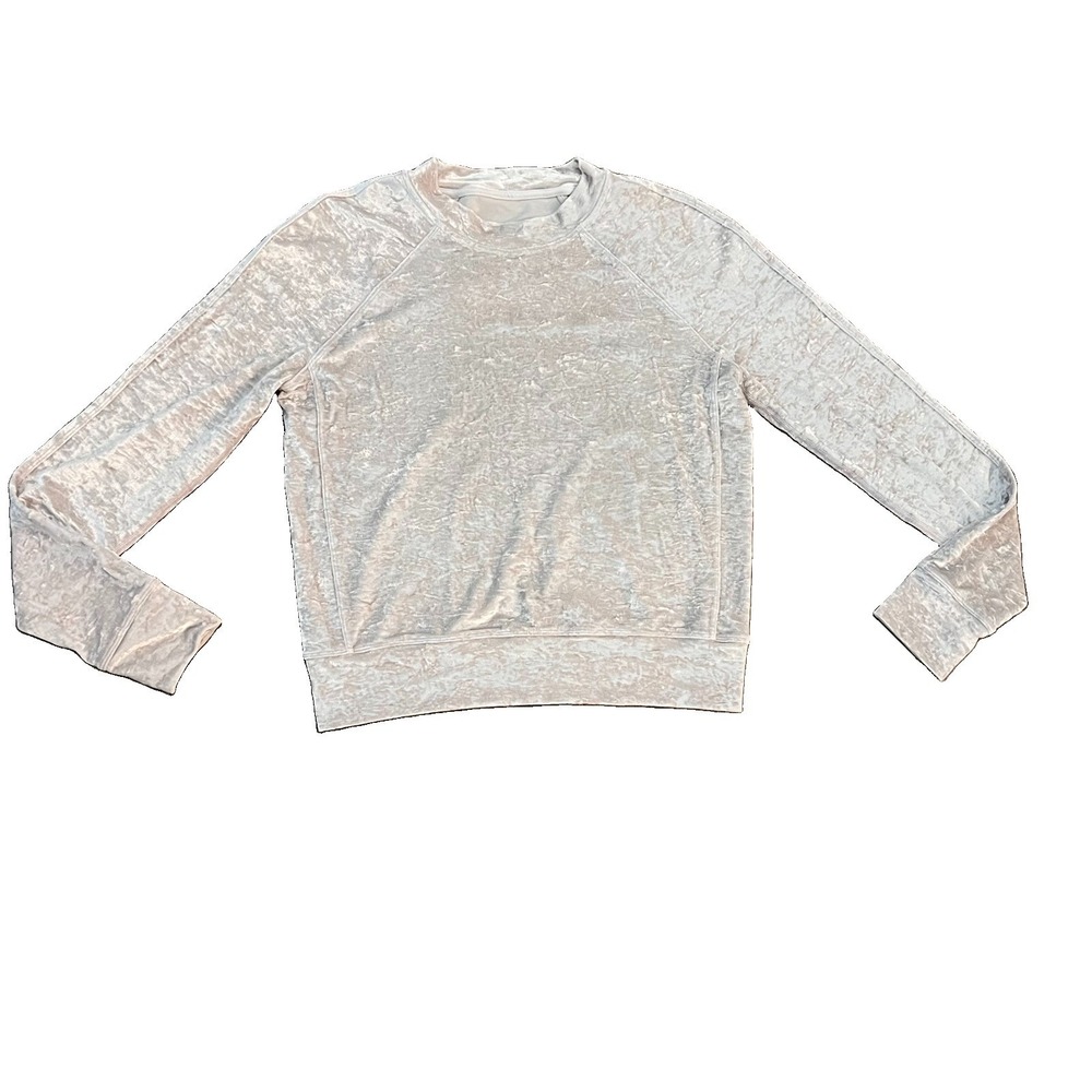 Lululemon Women's Top Sz 4 Warm Down Crew Crushed Velvet Chrome Silver‎